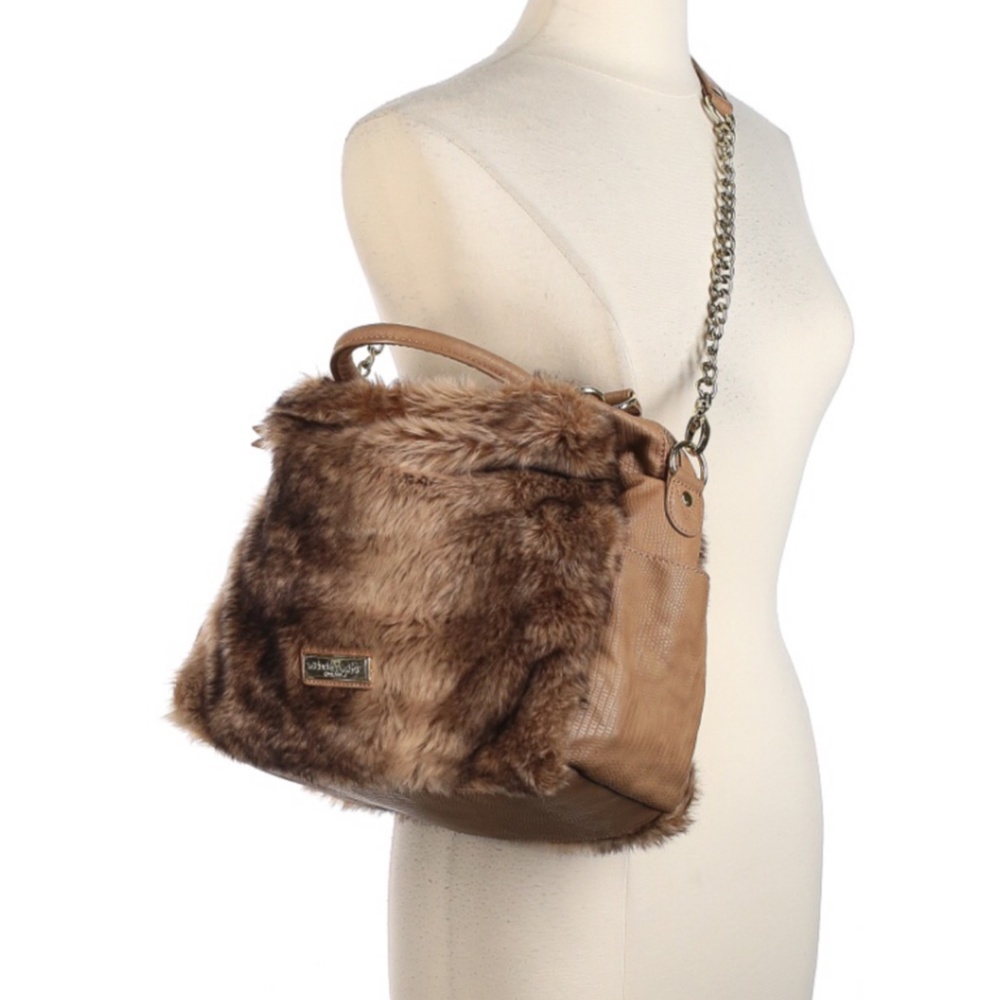 💖HP💖  olivia + joy ~ aspen satchel tan fur bag - Picture 4 of 5